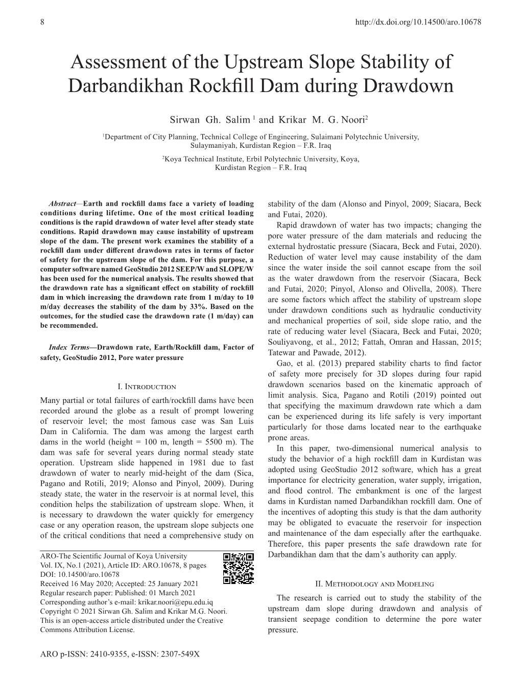 Assessment of the Upstream Slope Stability of Darbandikhan Rockfill Dam During Drawdown