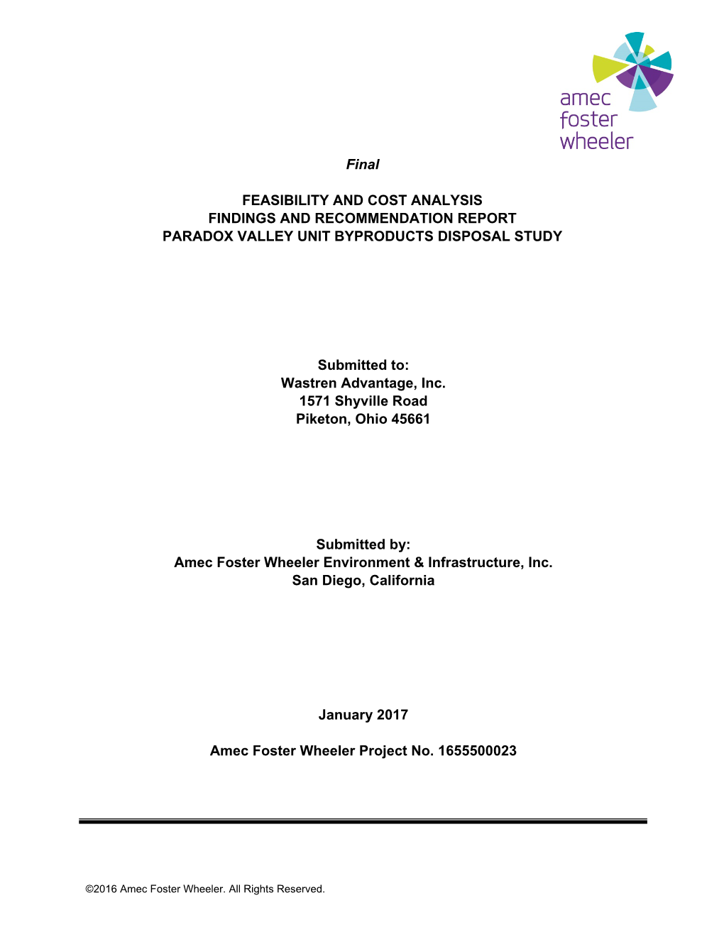 Final Feasibility and Cost Analysis Findings and Recommendations Report