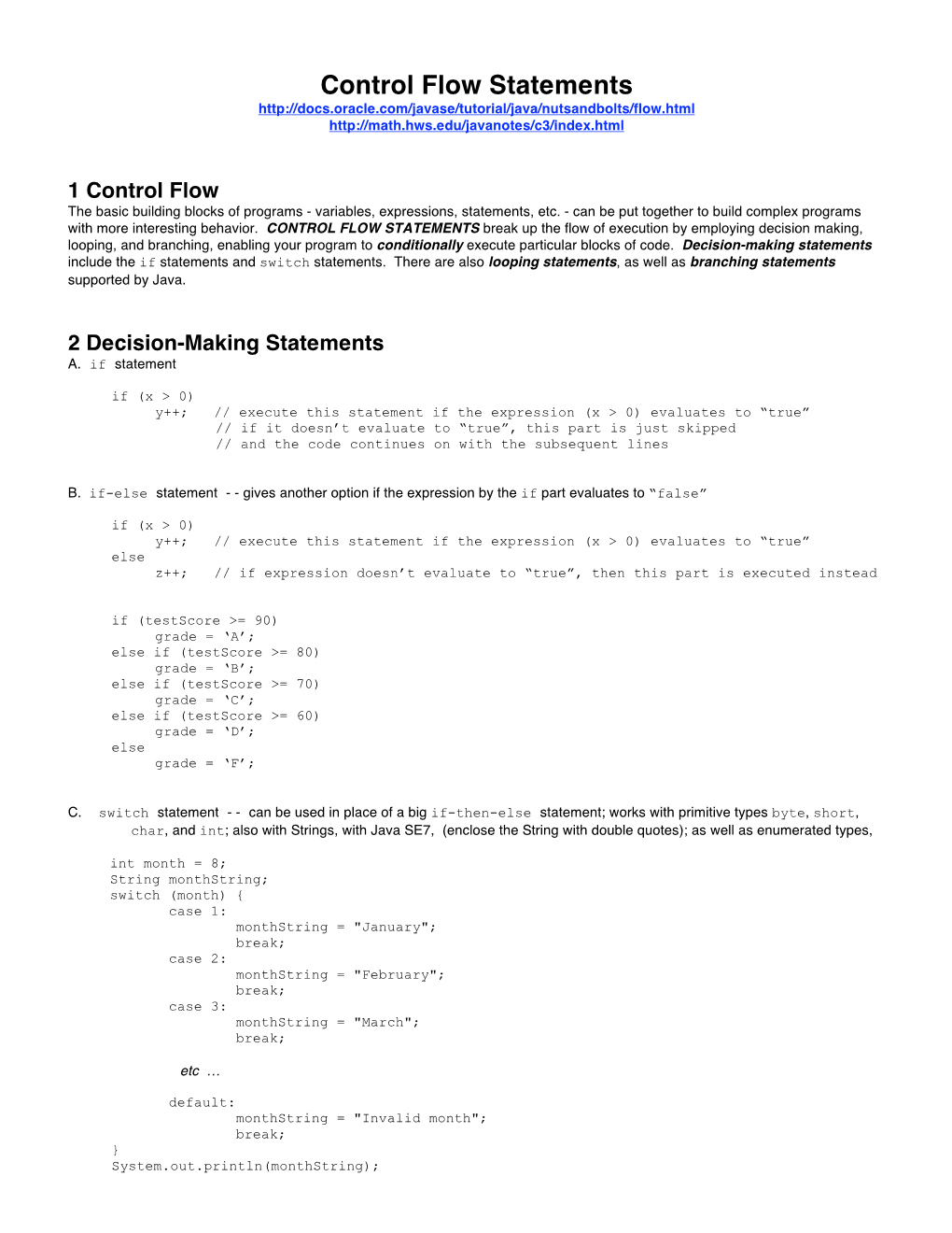 Control Flow Statements