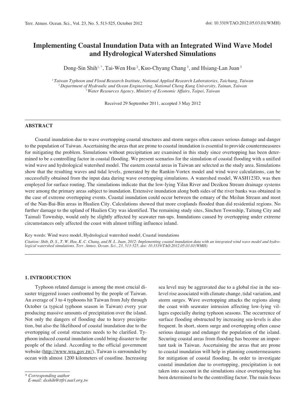 Implementing Coastal Inundation Data with an Integrated Wind Wave Model and Hydrological Watershed Simulations