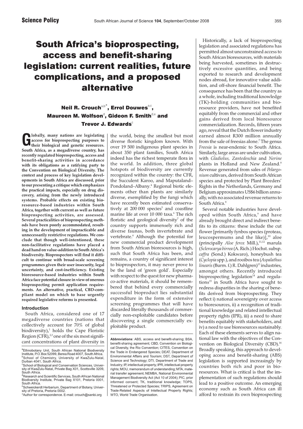 South Africa's Bioprospecting, Access and Benefit-Sharing Legislation