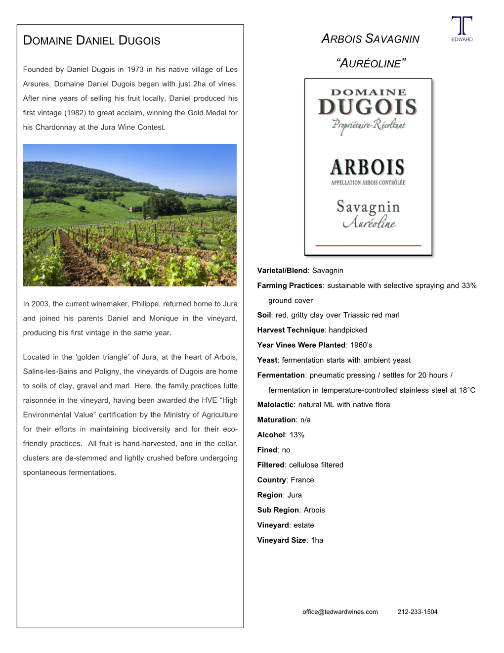 Domaine Daniel Dugois Arbois Savagnin