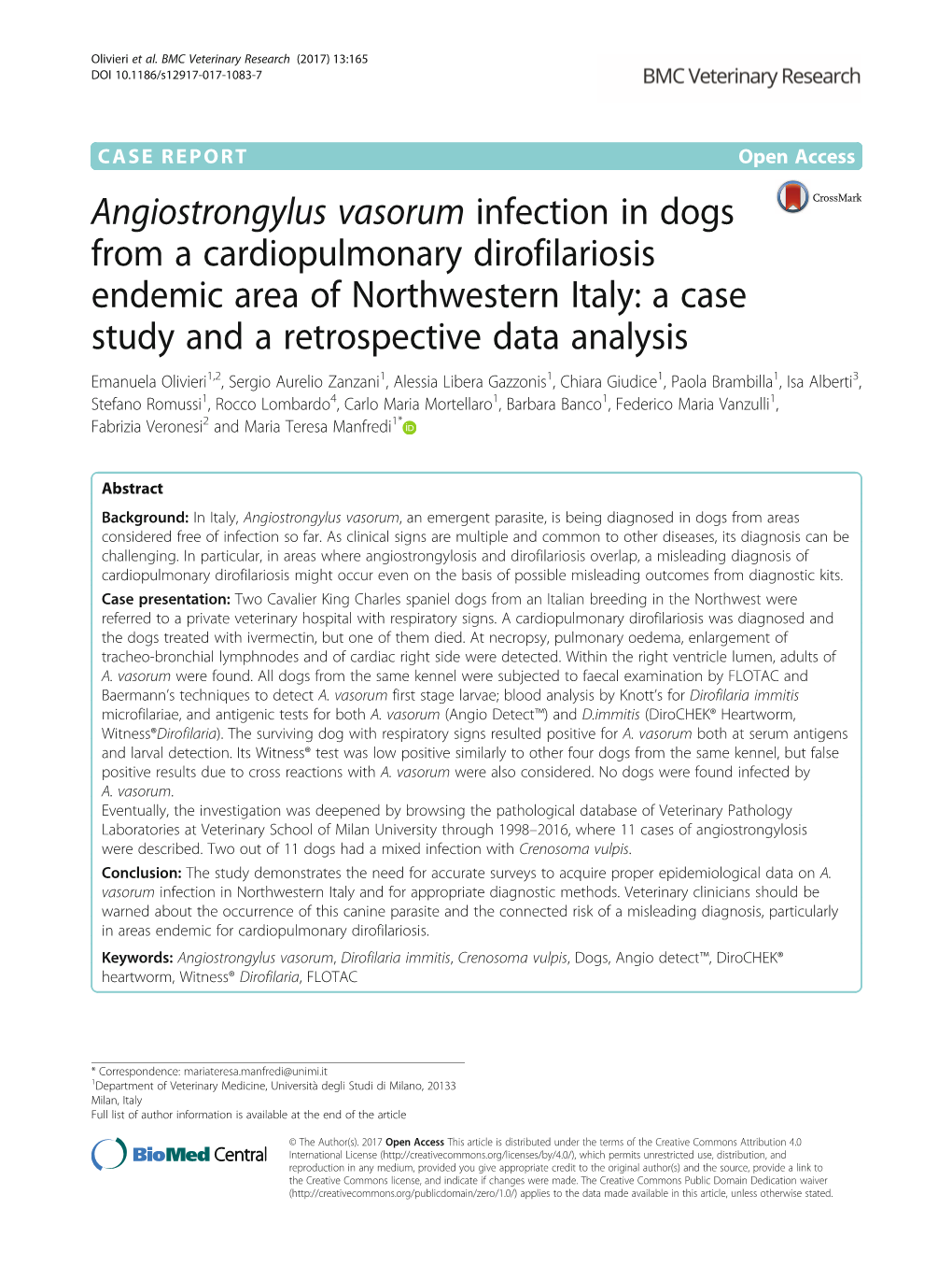 Angiostrongylus Vasorum Infection in Dogs from a Cardiopulmonary