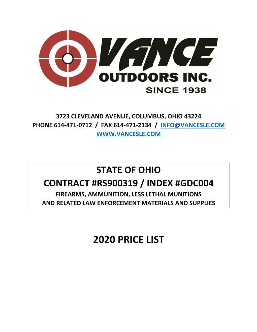 Vance Outdoors Price List Eff 08/13/20