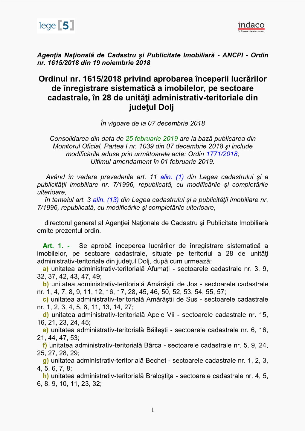 Ordinul Nr. 1615/2018 Privind Aprobarea Începerii Lucrărilor De