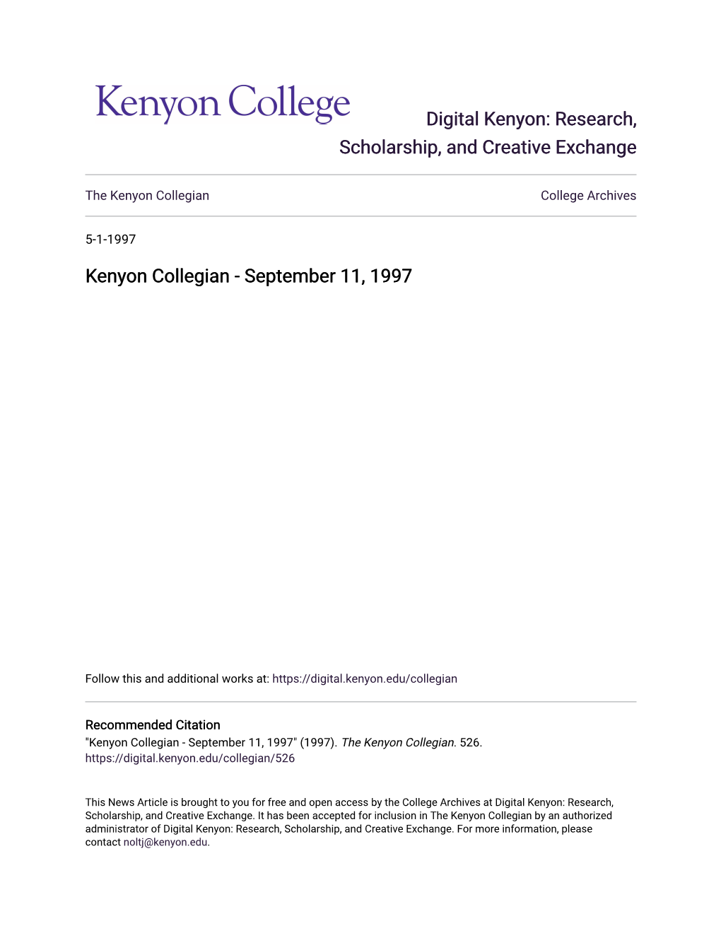 Kenyon Collegian College Archives