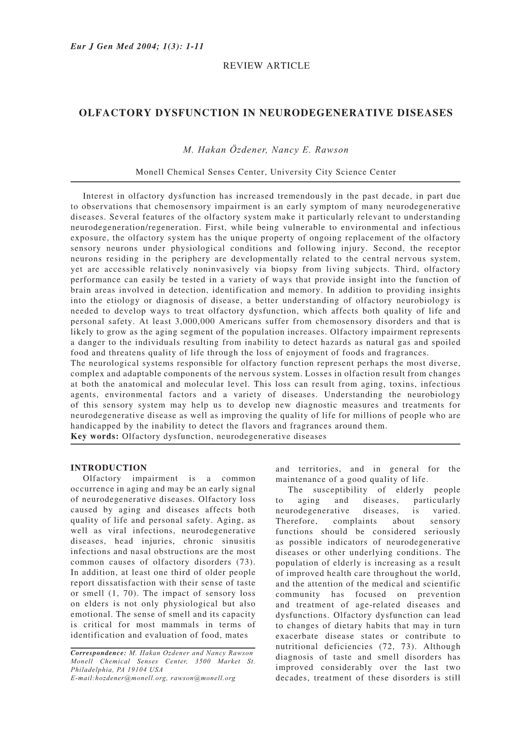 Olfactory Dysfunction in Neurodegenerative Diseases