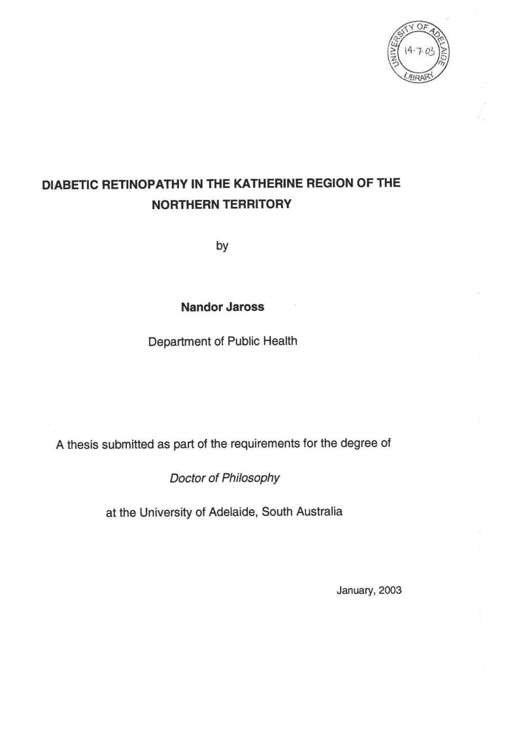 Diabetic Retinopathy in the Katherine Region of the Northern Territory