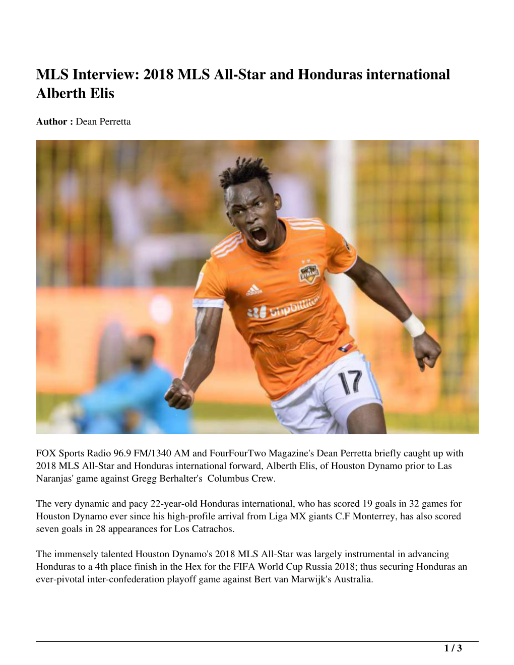 2018 MLS All-Star and Honduras International Alberth Elis