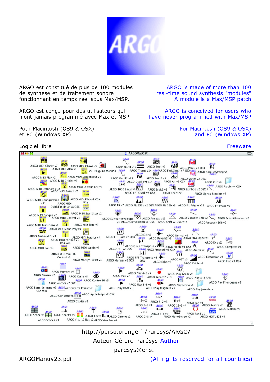 Argomanuv23.Pdf (All Rights Reserved for All Countries) Modules Générateurs Audio Audio Generator Modules