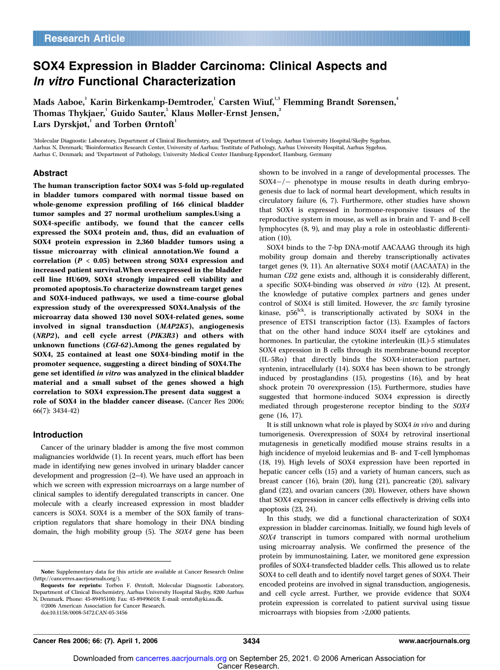 SOX4 Expression in Bladder Carcinoma: Clinical Aspects and in Vitro Functional Characterization