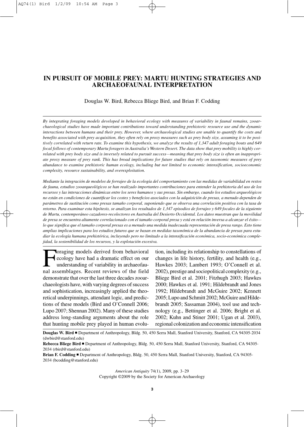 In Pursuit of Mobile Prey: Martu Hunting Strategies and Archaeofaunal Interpretation