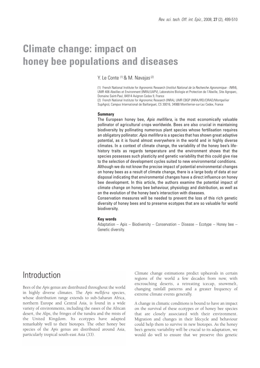 Climate Change: Impact on Honey Bee Populations and Diseases