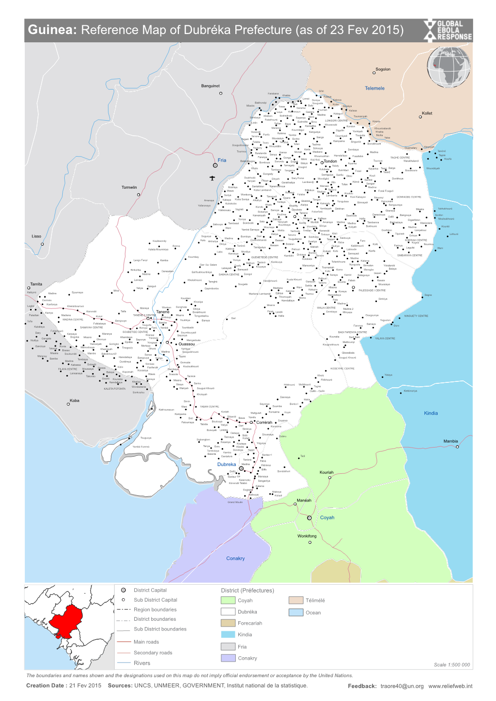 Guinea: Reference Map of Dubréka Prefecture (As of 23 Fev 2015)