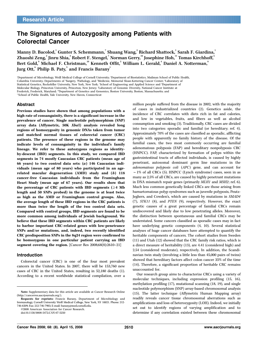 The Signatures of Autozygosity Among Patients with Colorectal Cancer