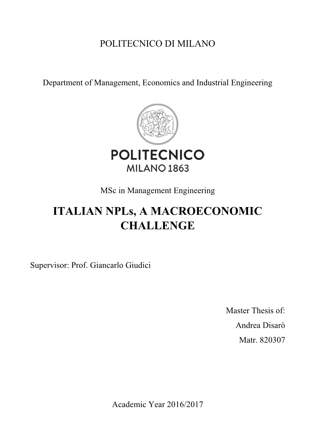 ITALIAN Npls, a MACROECONOMIC CHALLENGE