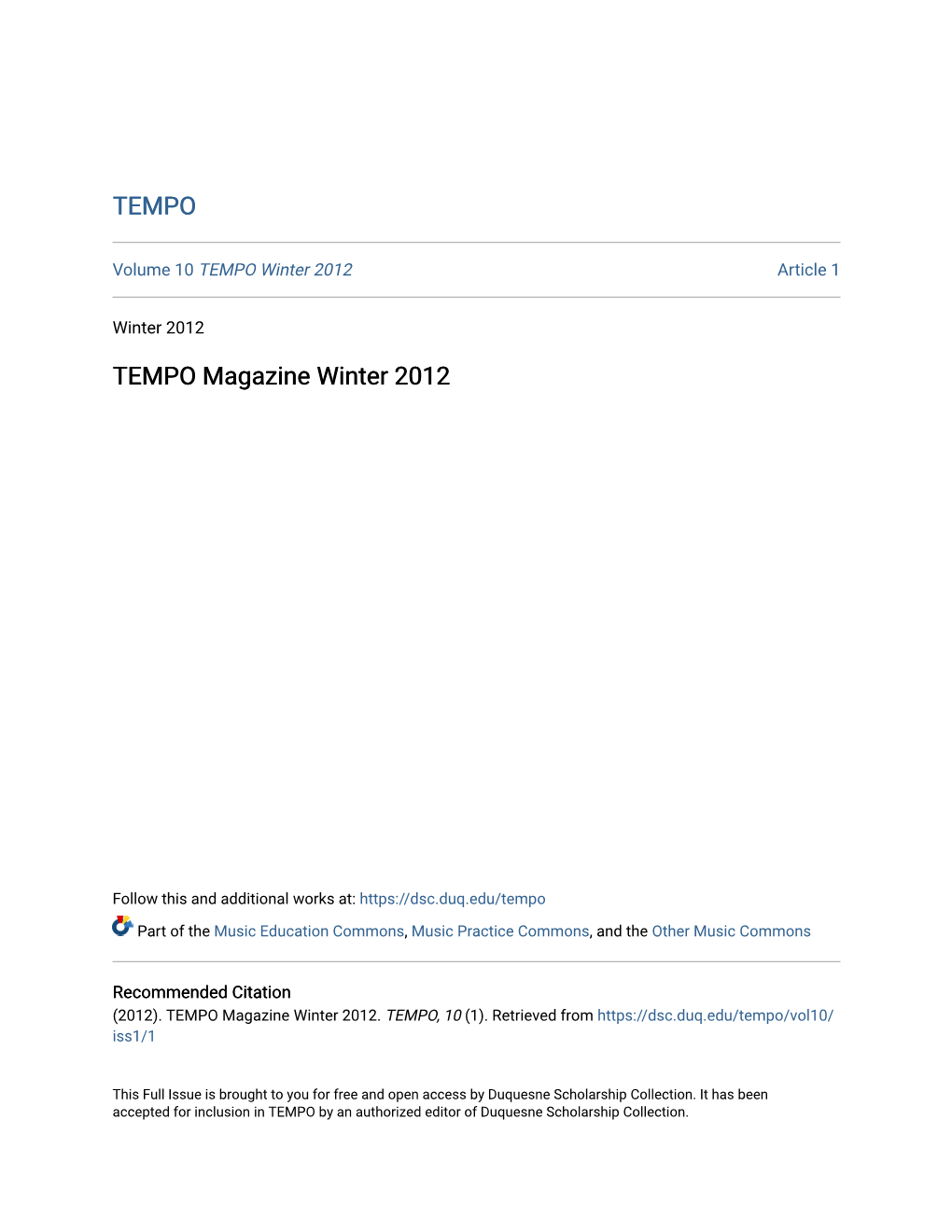 TEMPO Magazine Winter 2012