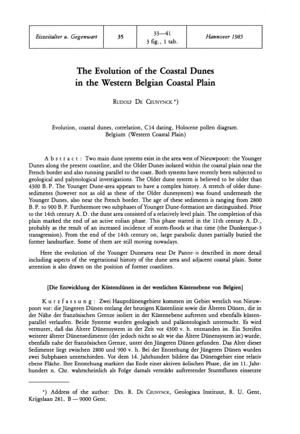 The Evolution of the Coastal Dunes in the Western Belgian Coastal Plain 35 10
