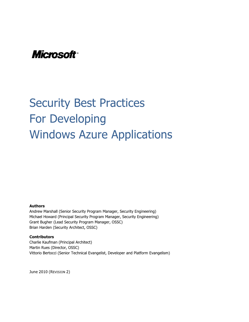 Security Best Practices for Developing Windows Azure Applications