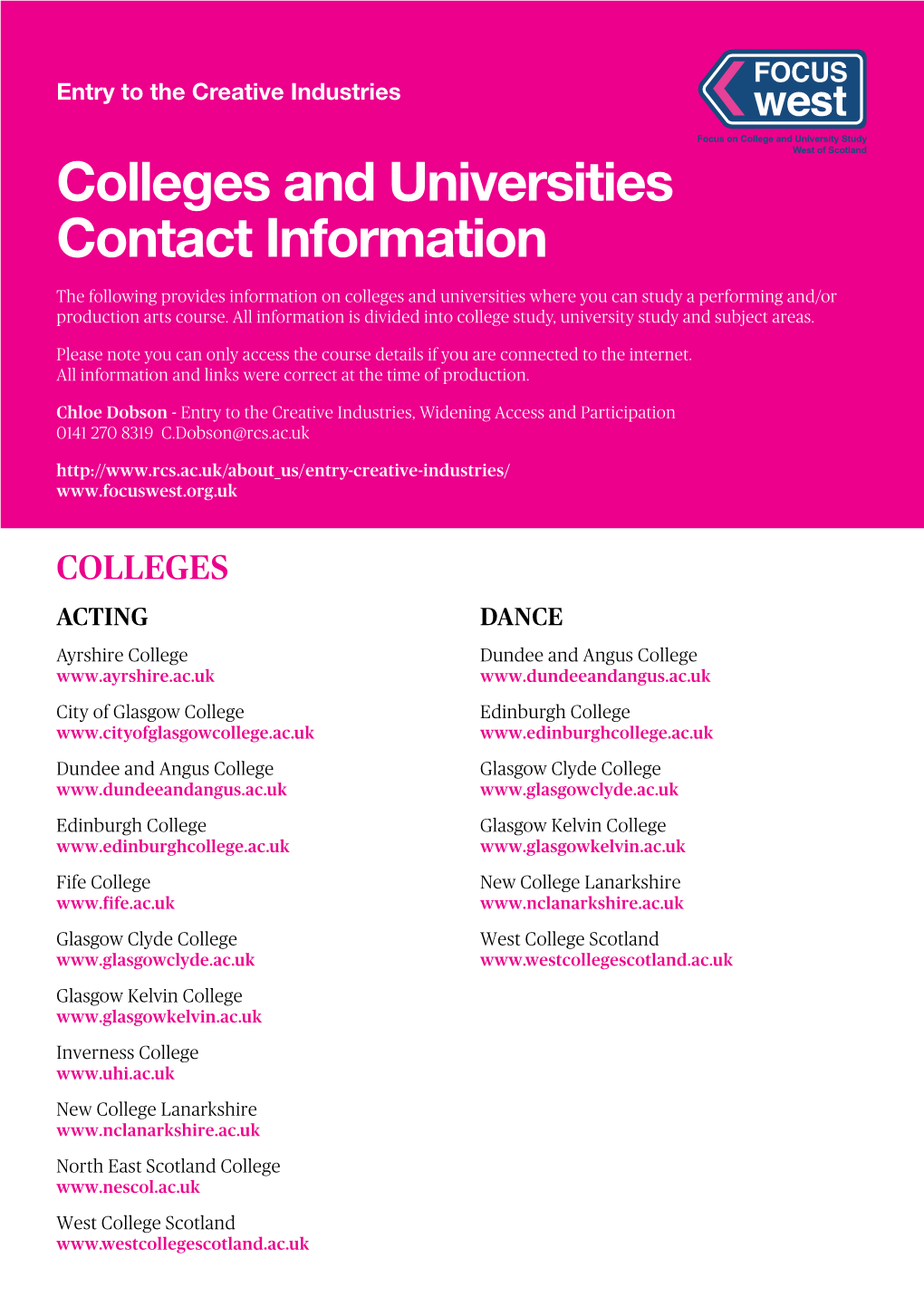 Colleges and Universities Contact Information