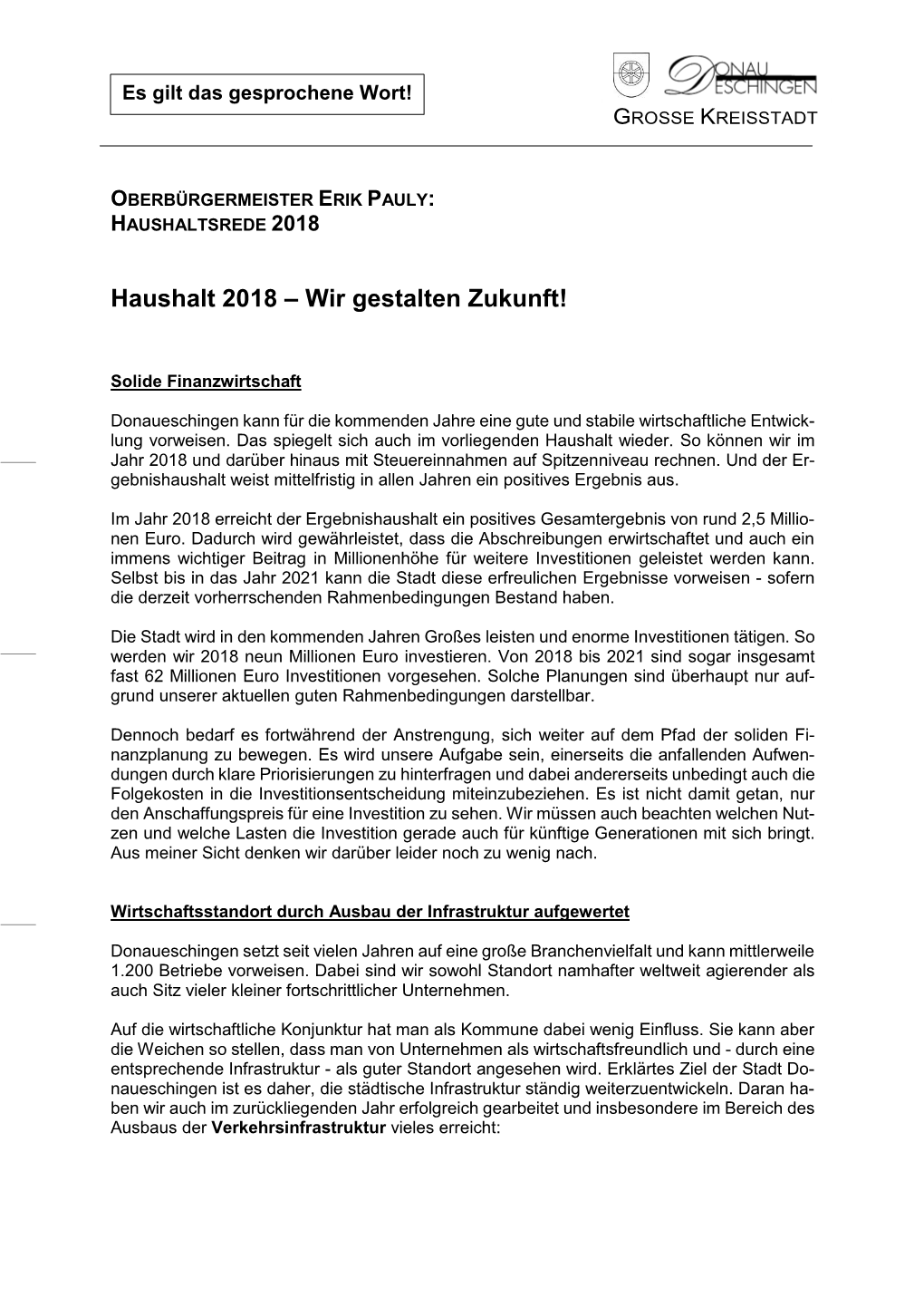 Haushalt 2018 – Wir Gestalten Zukunft!