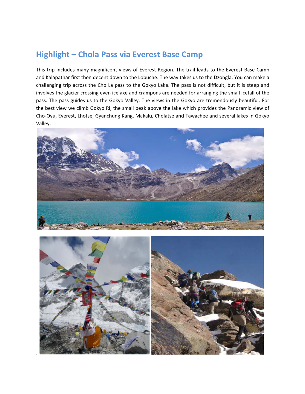 Chola Pass Via Everest Base Camp