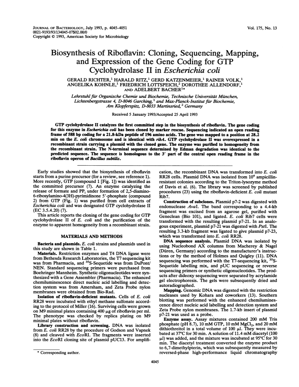 Cloning, Sequencing, Mapping, and Expression of the Gene