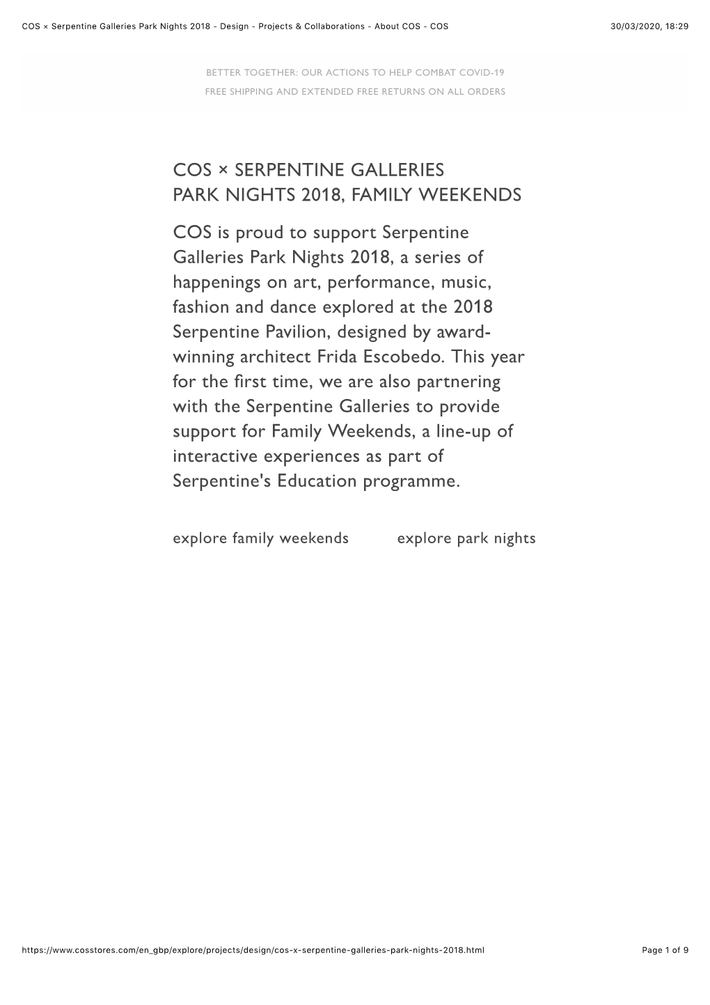 COS × Serpentine Galleries Park Nights 2018 - Design - Projects & Collaborations - About COS - COS 30/03/2020, 18�29