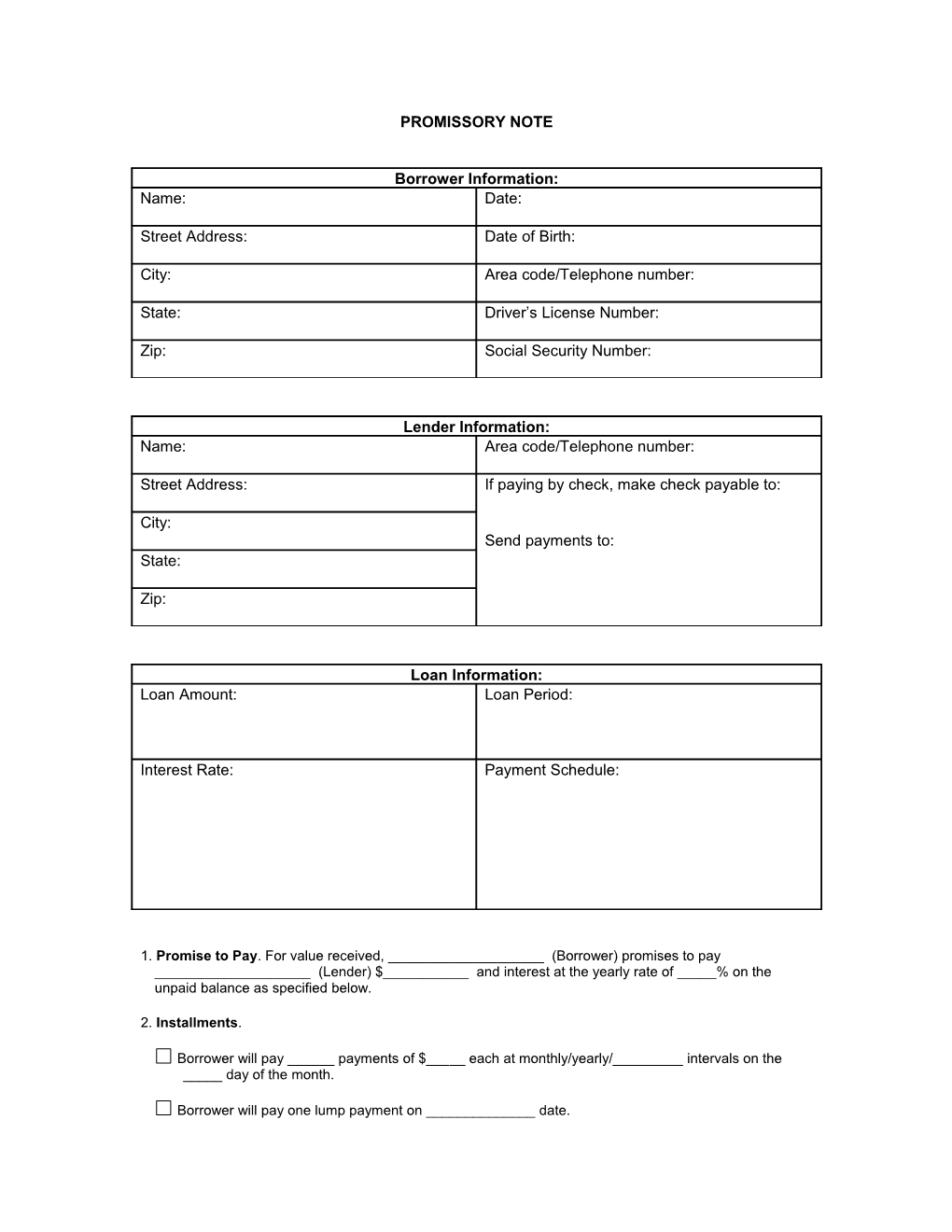 Sample Promissory Note