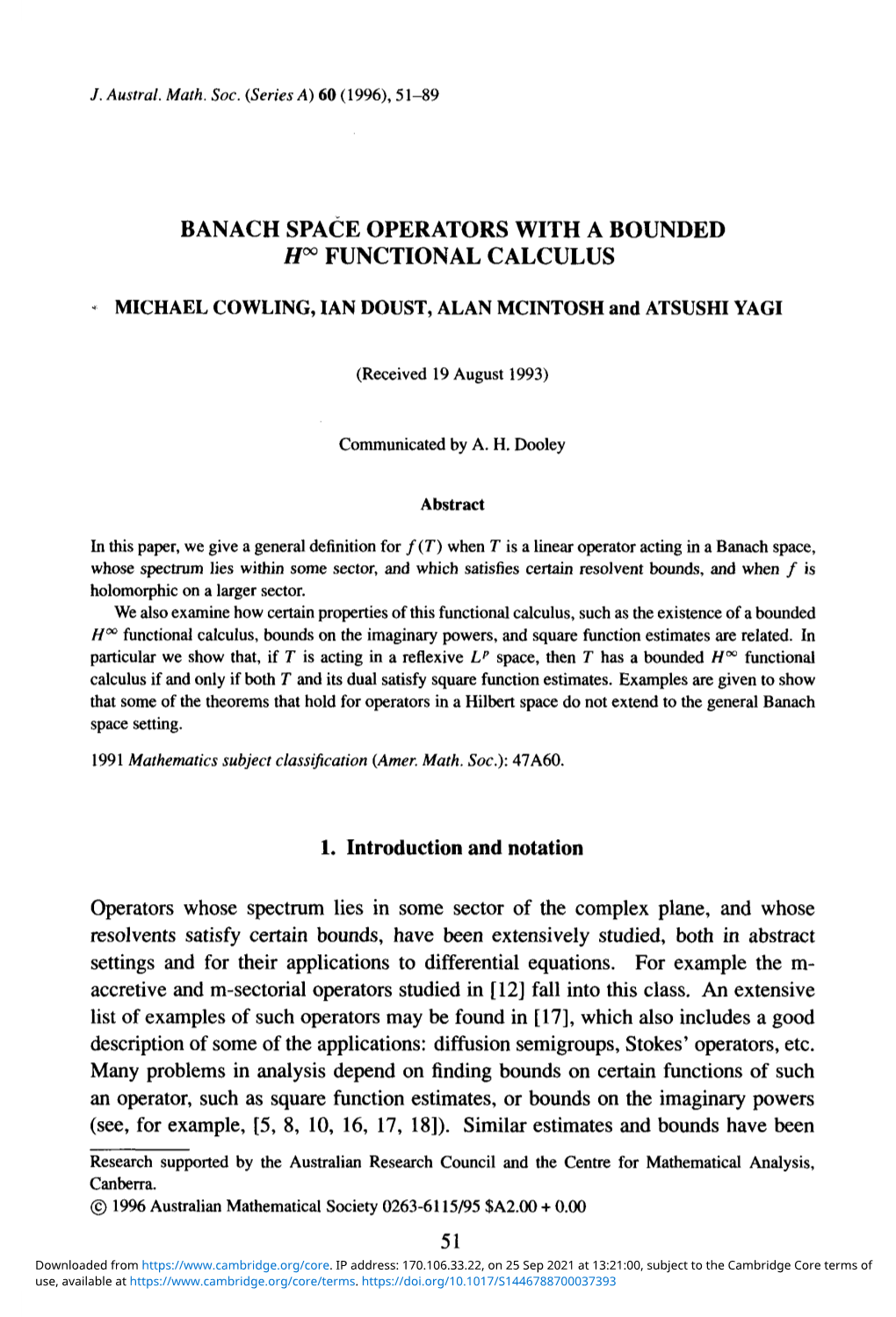 Banach Space Operators with a Bounded H∞ Functional Calculus