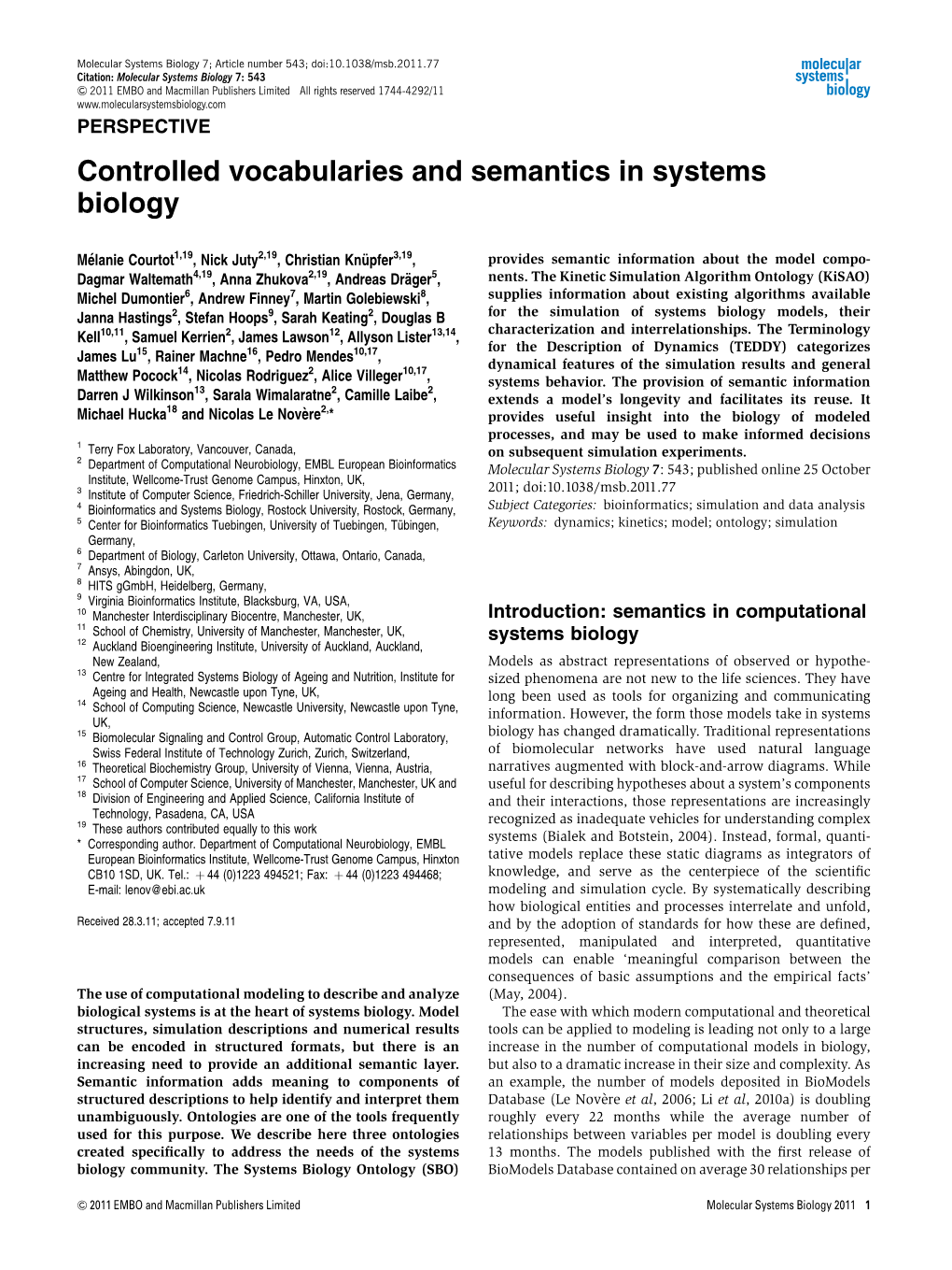 Controlled Vocabularies and Semantics in Systems Biology