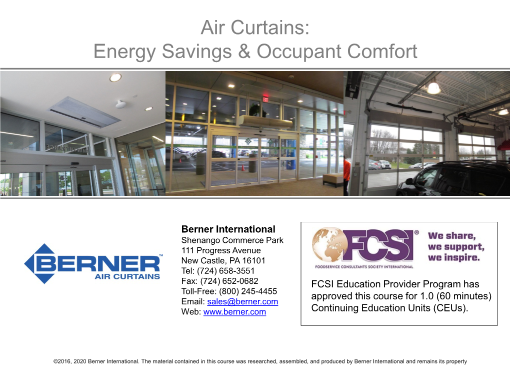 Air Curtains: Energy Savings & Occupant Comfort