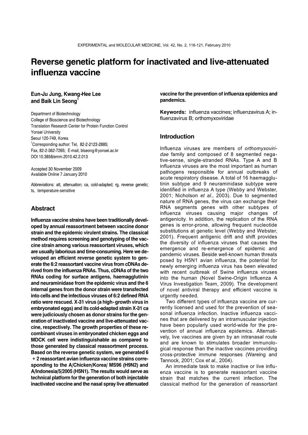 Reverse Genetic Platform for Inactivated and Live-Attenuated Influenza Vaccine