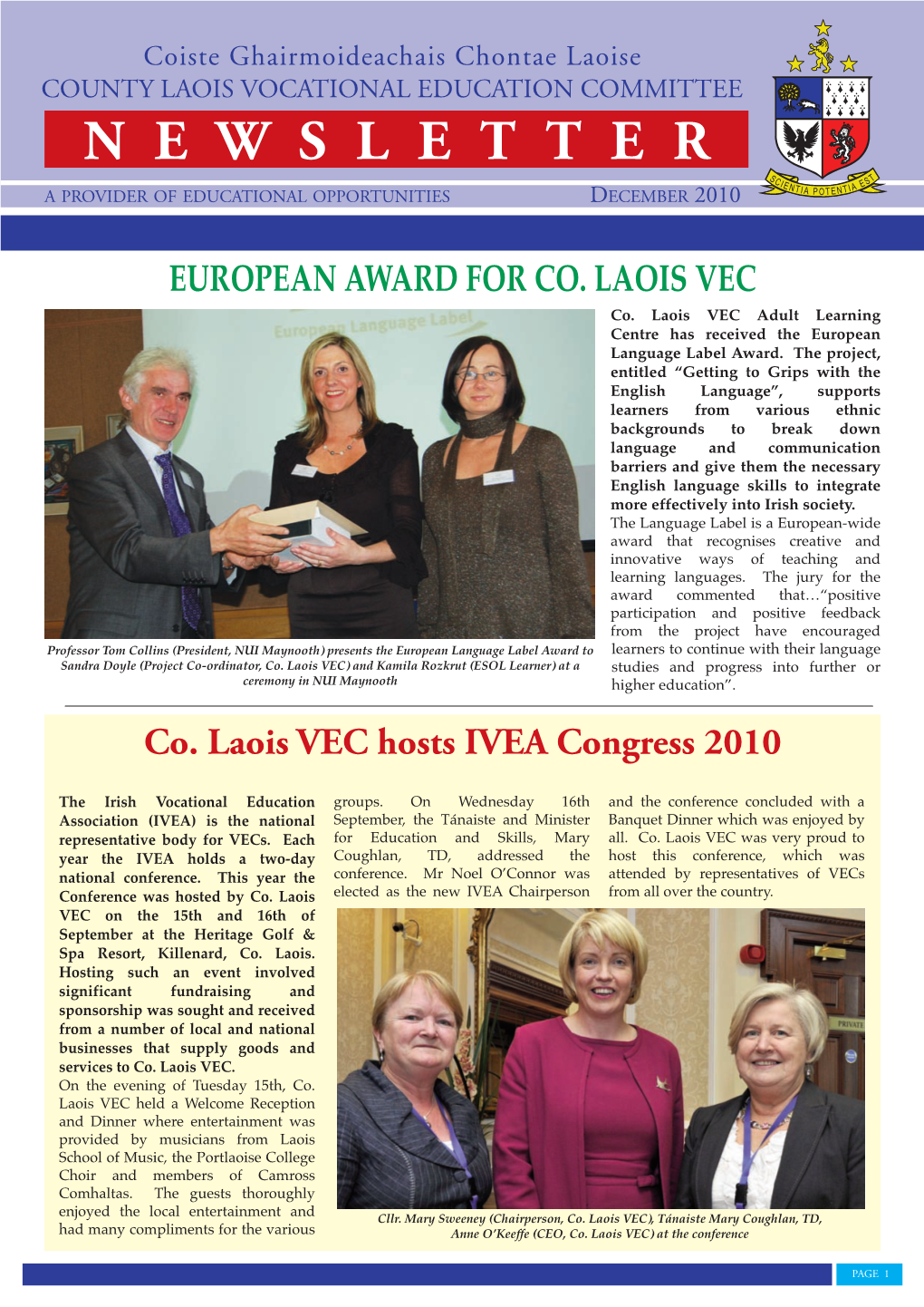 European Award for Co. Laois VEC Co