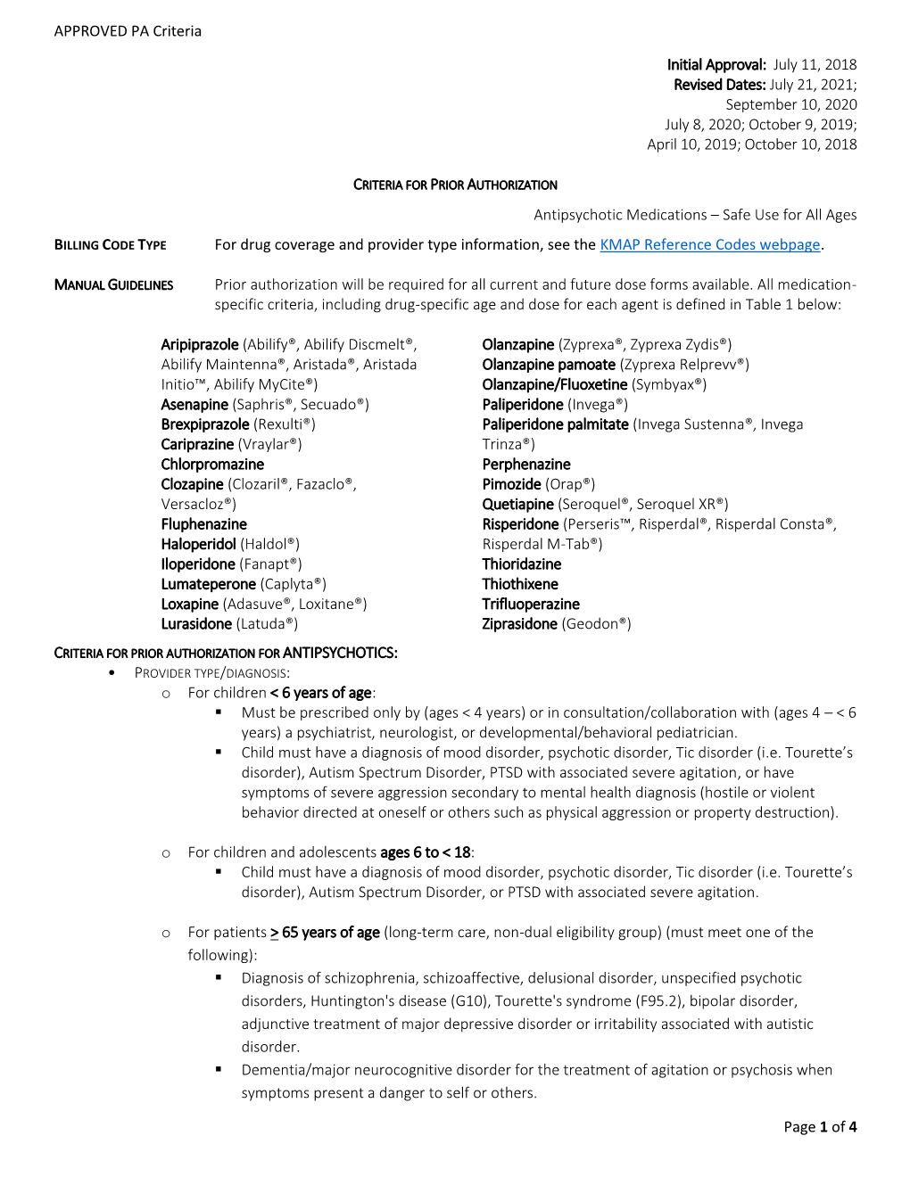 APPROVED PA Criteria Page 1 of 4 Initial Approval