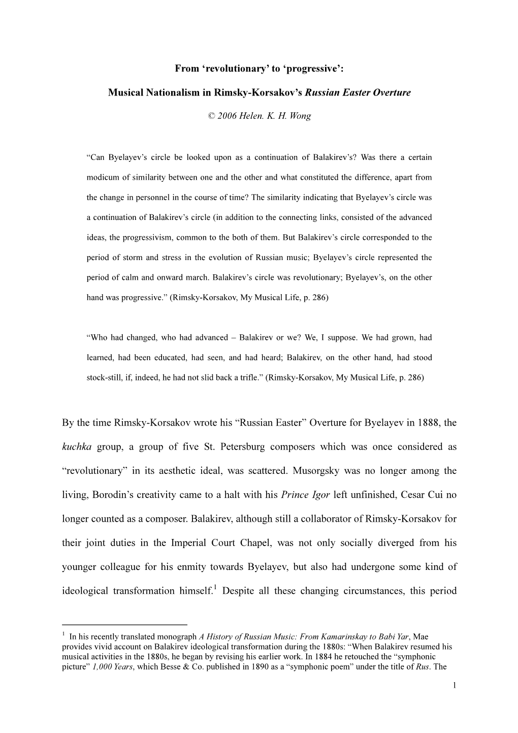 'Revolutionary' to 'Progressive': Musical Ationalism in Rimsky-Korsakov's