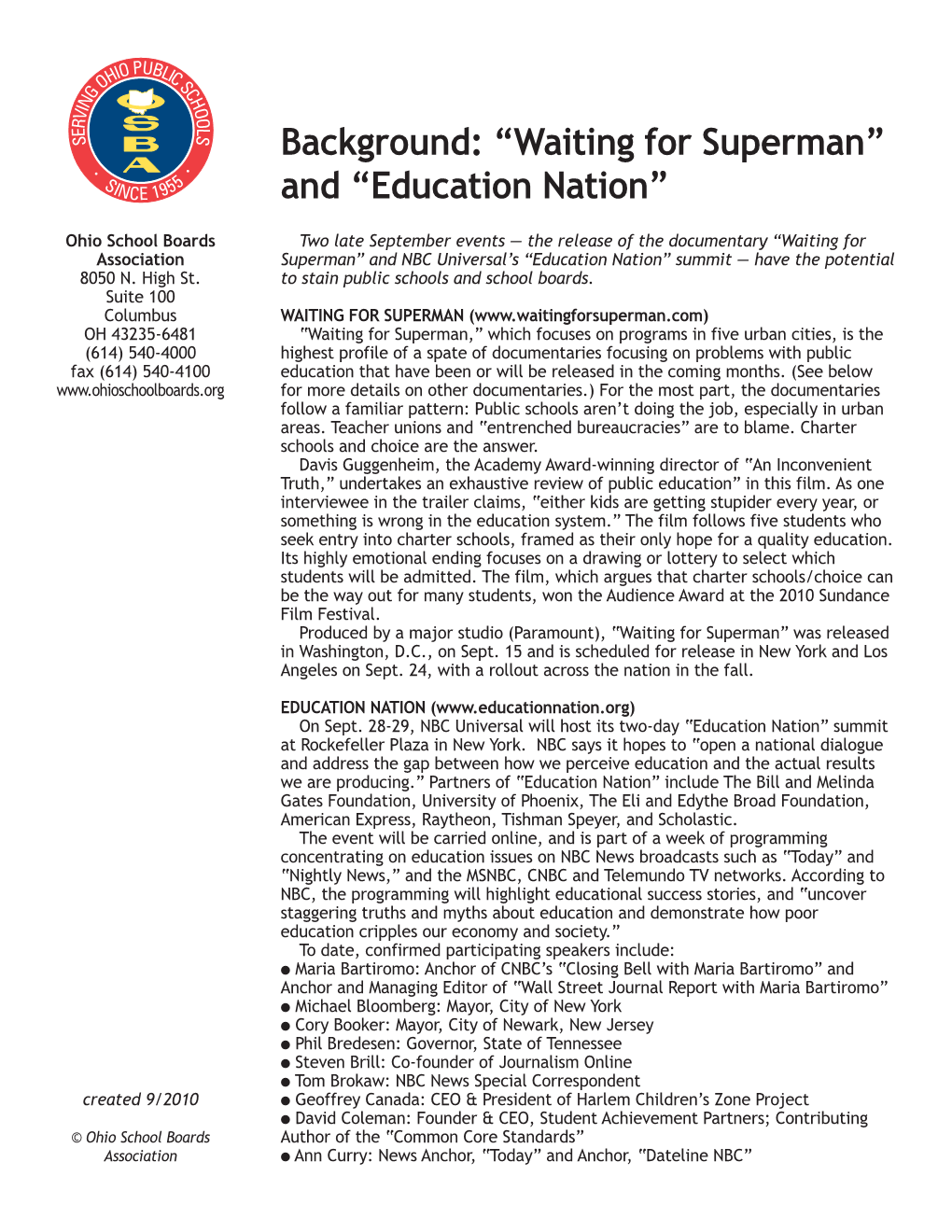 Background: “Waiting for Superman” and “Education Nation”