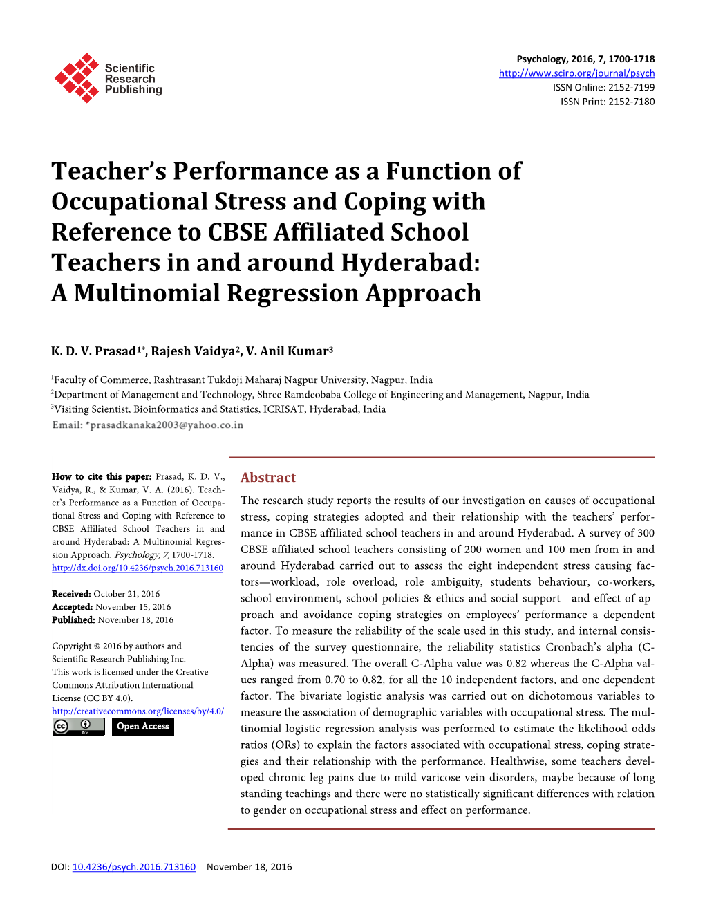 Teacher's Performance As a Function of Occupational Stress and Coping