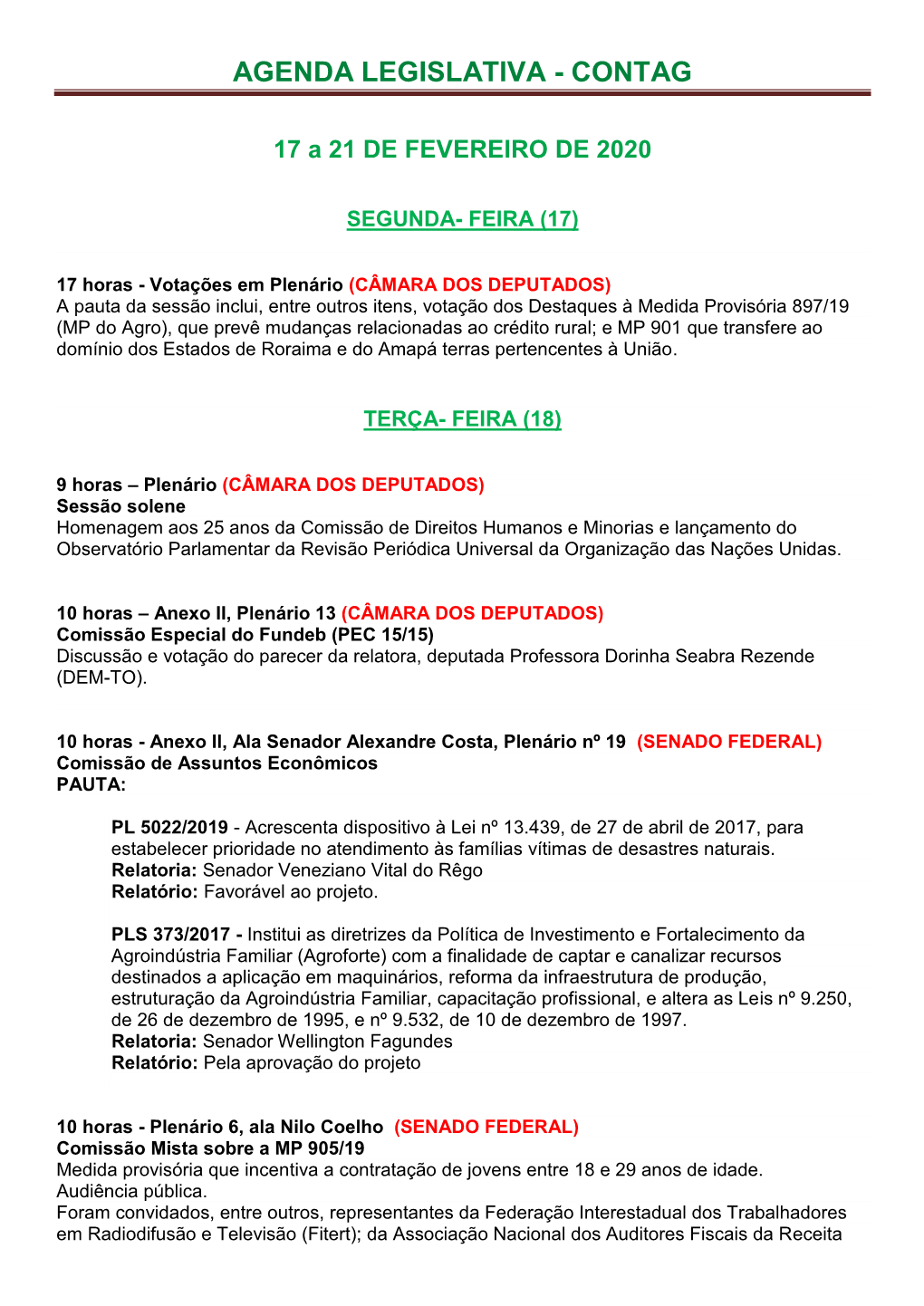 Agenda Legislativa - Contag