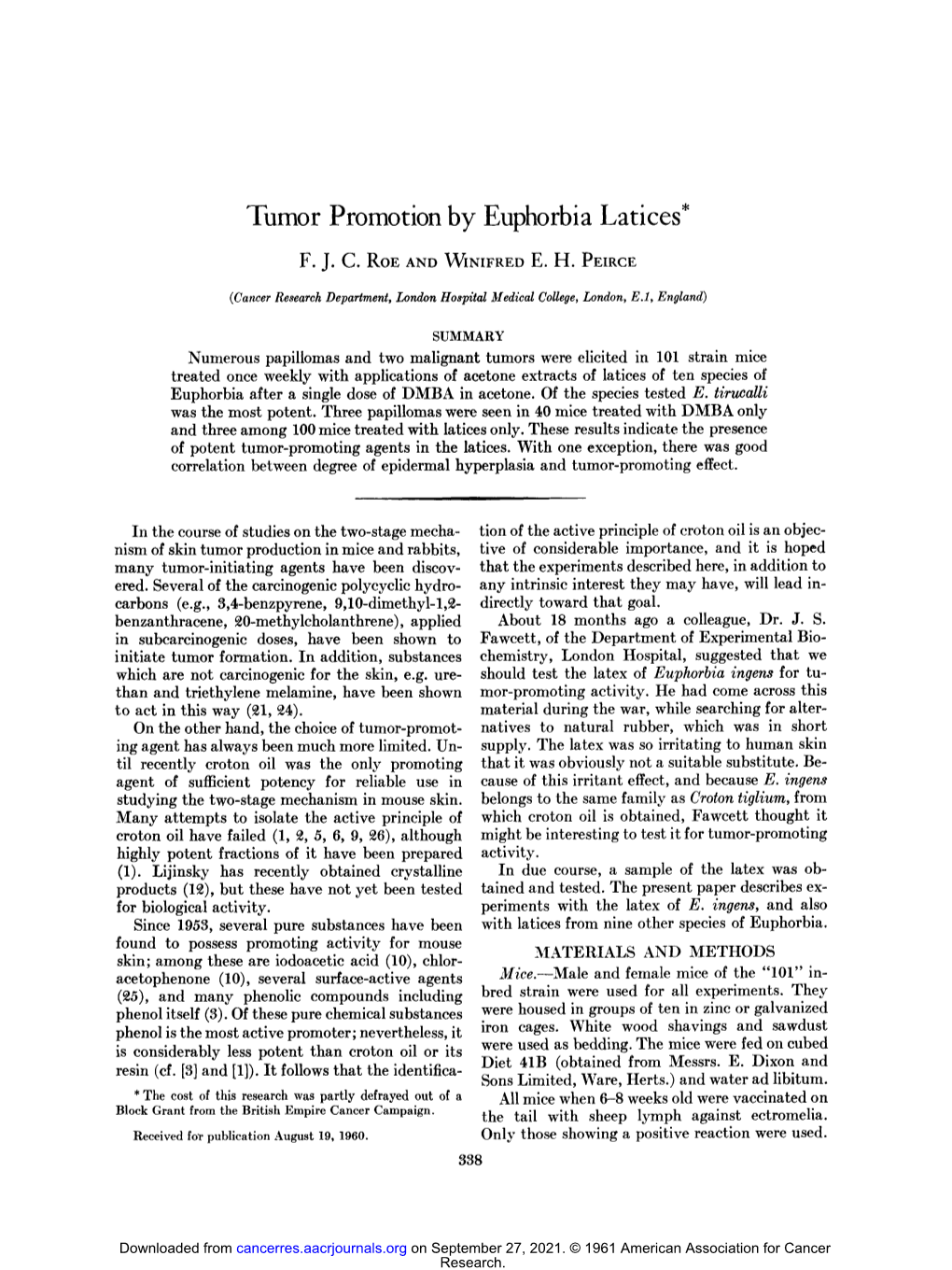 Tumor Promotion by Euphorbia Latices*