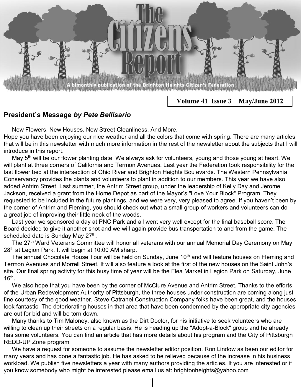 Volume 41 Issue 3 May/June 2012 President's Message by Pete