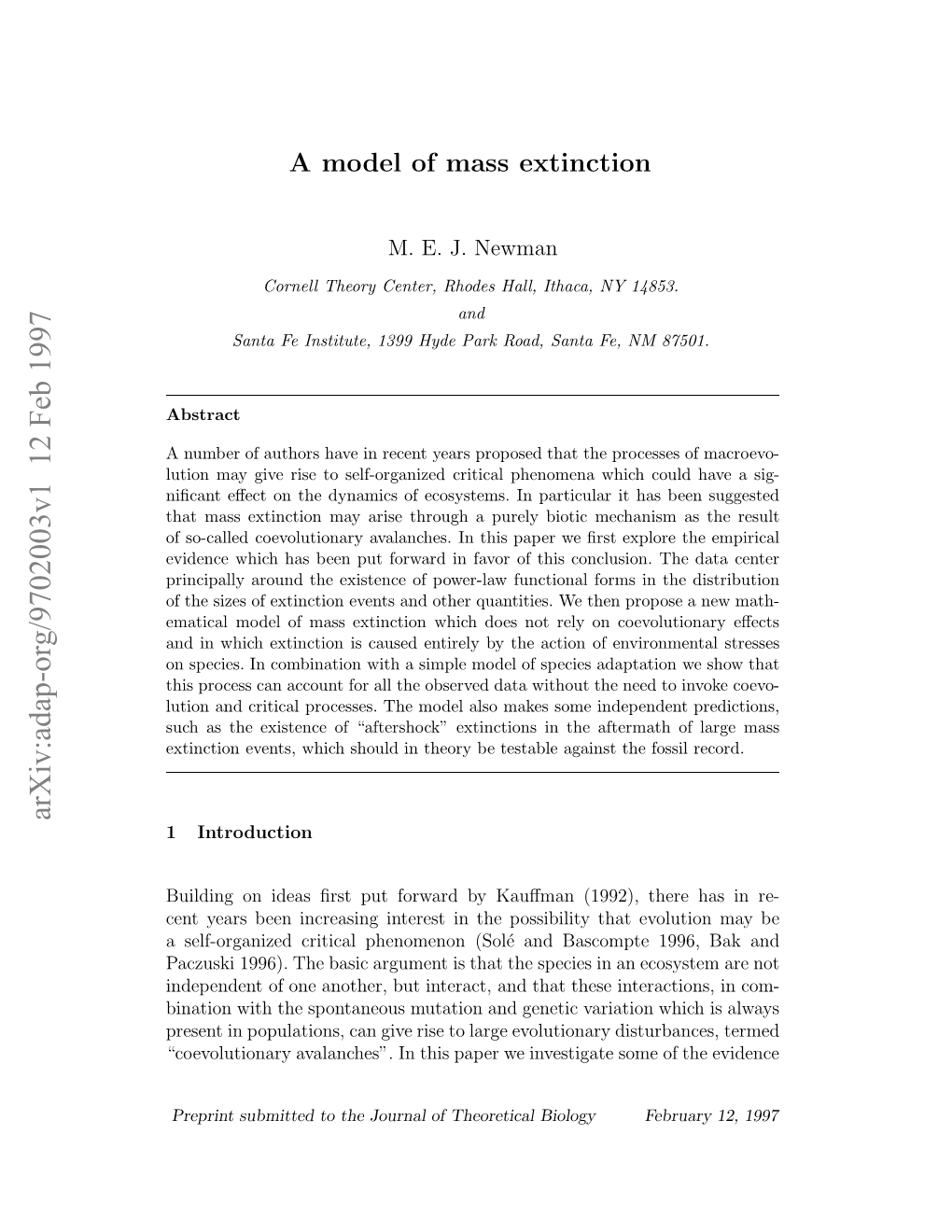 A Model of Mass Extinction