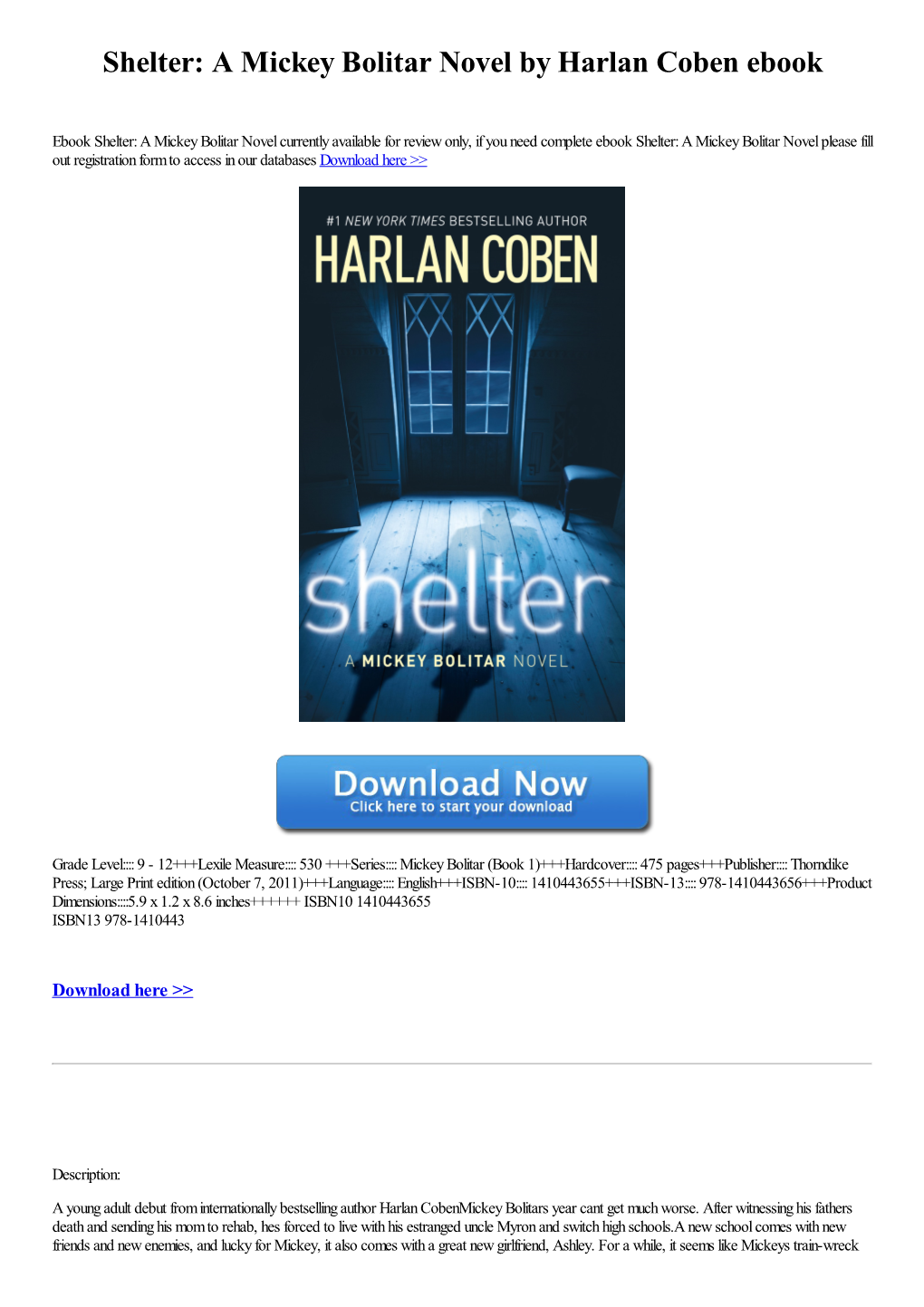 Shelter: a Mickey Bolitar Novel by Harlan Coben Ebook