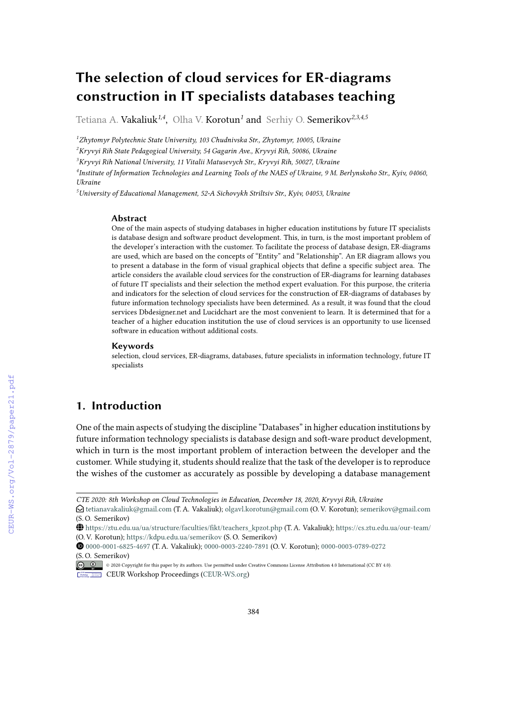 The Selection of Cloud Services for {ER}-Diagrams Construction In