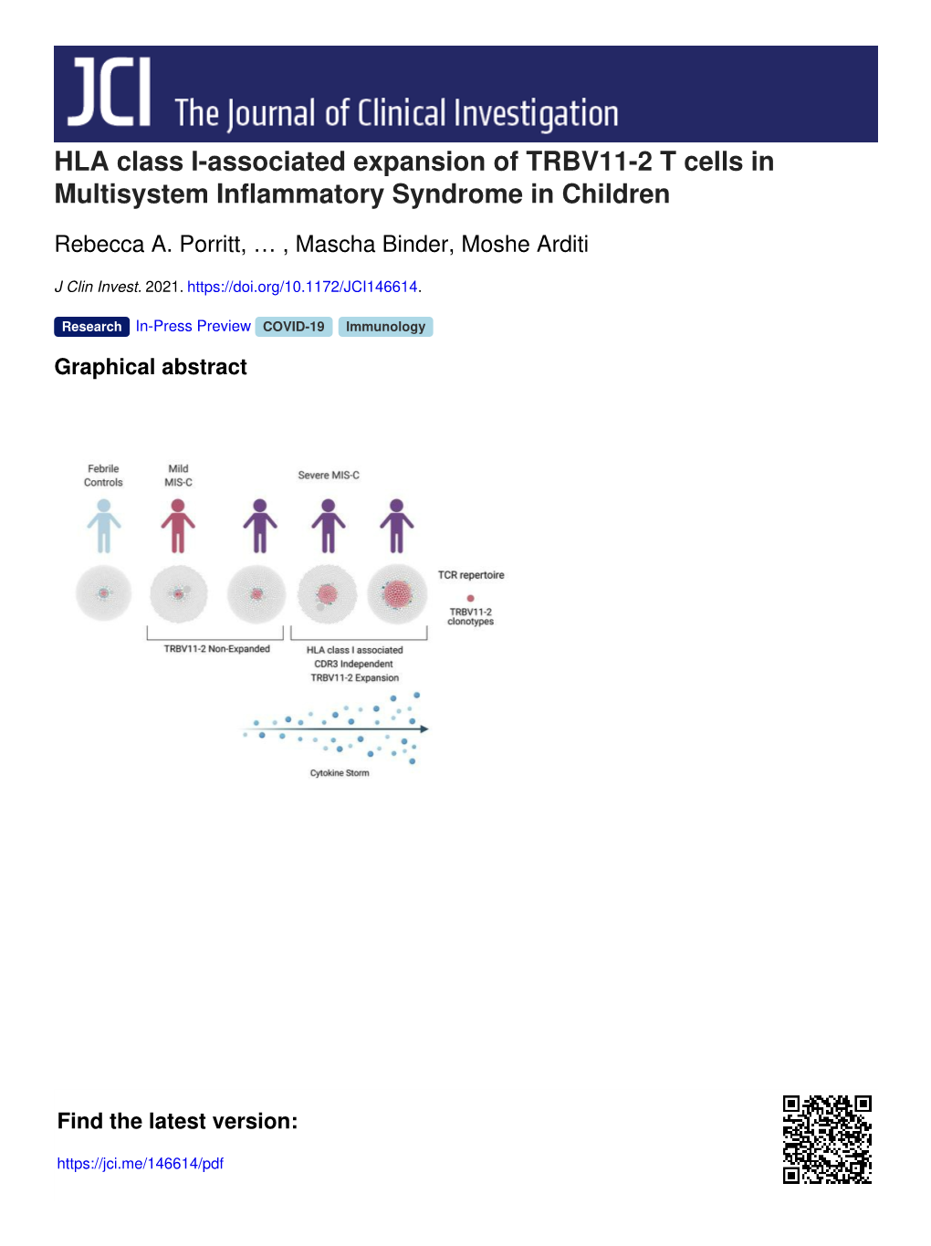 HLA Class I-Associated Expansion of TRBV11-2 T Cells in Multisystem Inflammatory Syndrome in Children