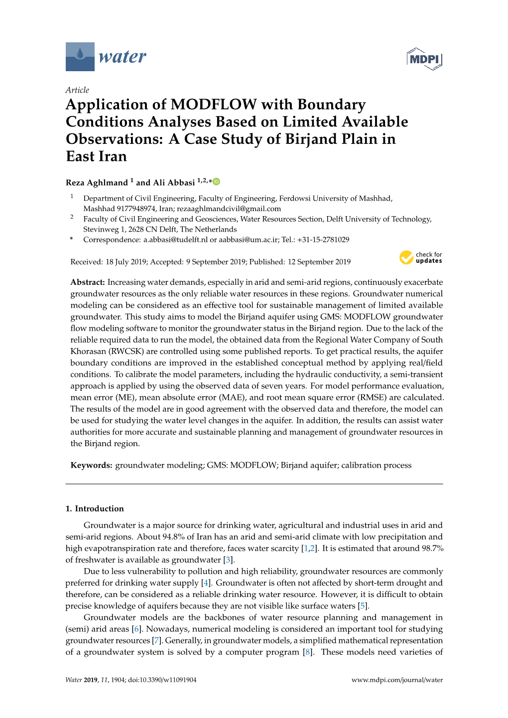 Application of MODFLOW with Boundary Conditions Analyses Based on Limited Available Observations: a Case Study of Birjand Plain in East Iran