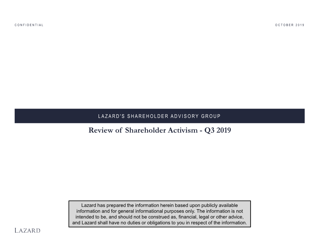 Review of Shareholder Activism - Q3 2019
