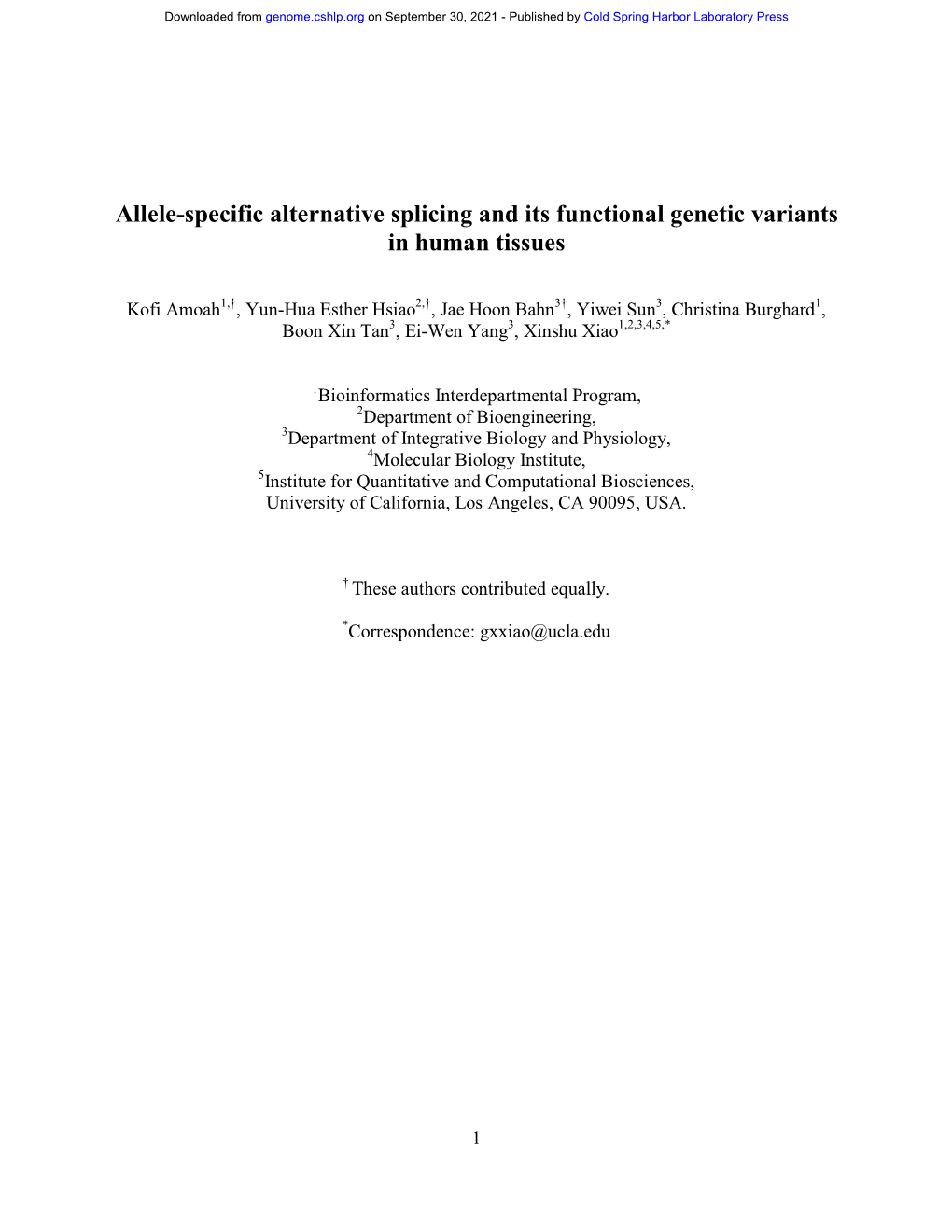 Allele-Specific Alternative Splicing and Its Functional Genetic Variants in Human Tissues