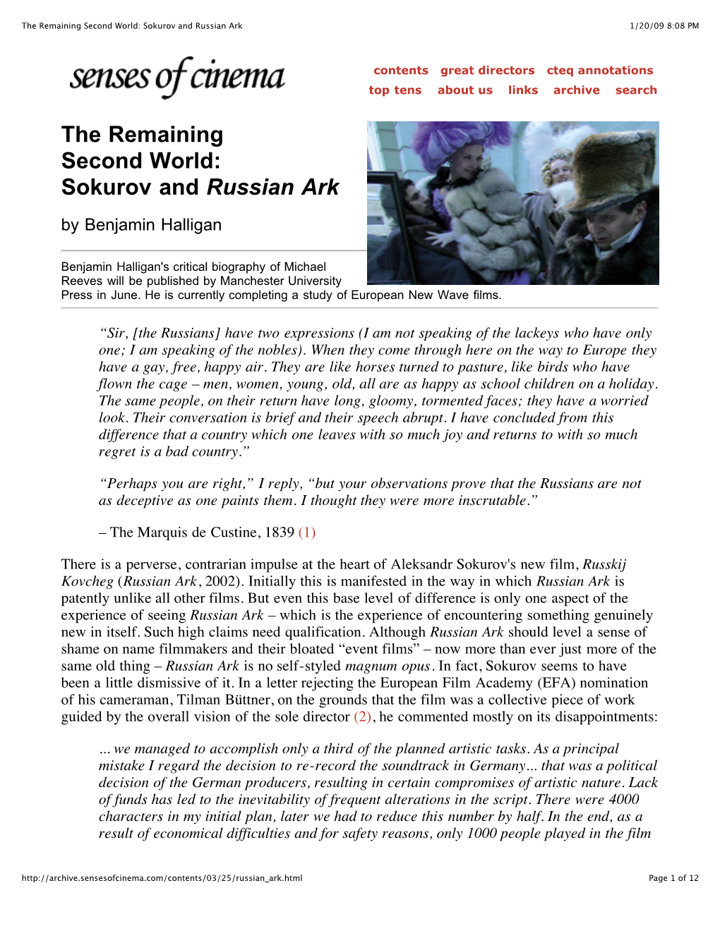 The Remaining Second World Sokurov and Russian