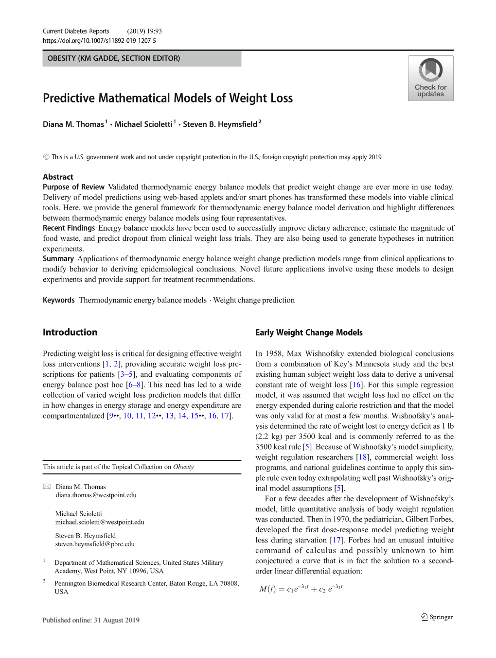 Predictive Mathematical Models of Weight Loss